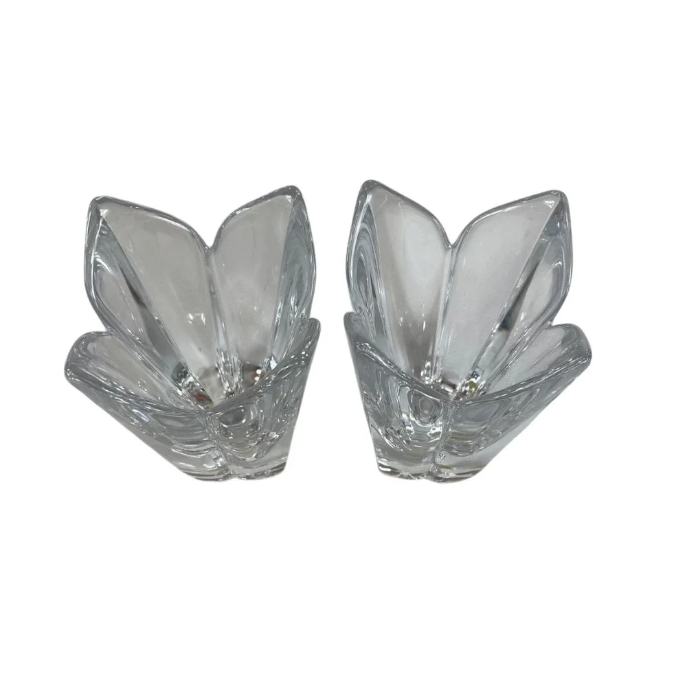 Orrefors Sweden Heavy Crystal Vase Lot of 2 Flower Tulip